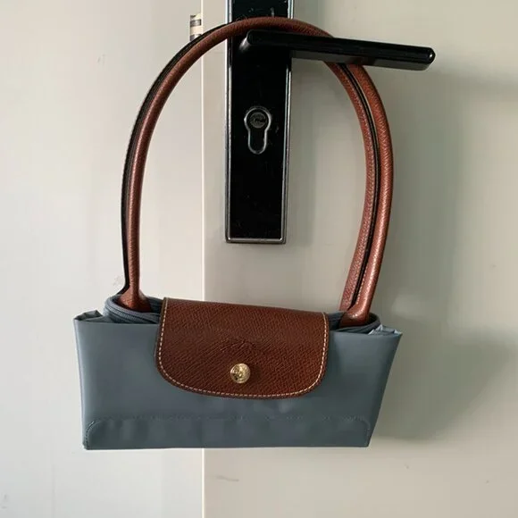 Longchamp Grey Blue Long Handle Folding Bag - Picture 1 of 7